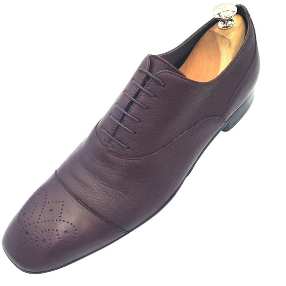 Zegna Men\'s size 10.5 Brown Leather Square Toe Oxford Dress Shoes Italy Handmade main image 5